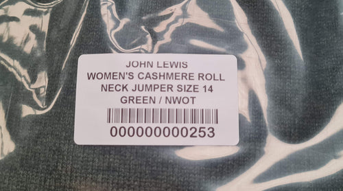 Women's Cashmere Roll Neck Jumper Size 14