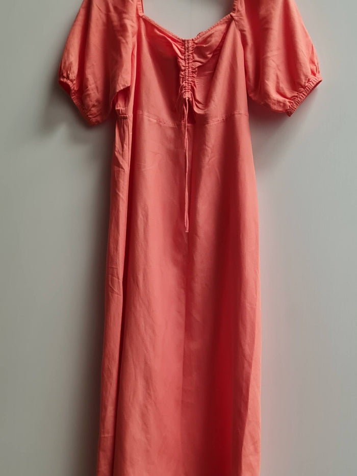 Plain Cut Out Linen Blend Midi Dress Size 14