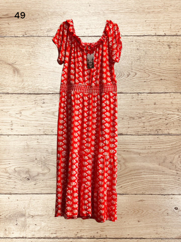 Women Red Short - sleeve Summer Dress Size 18