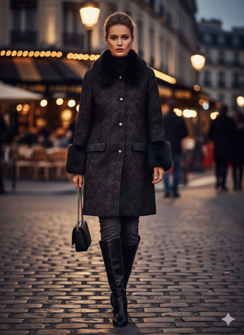 Black Metallic Jacquard Women's Coat Size 10