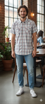 Men's Short Sleeve Check Cotton Shirts Size L