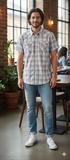 Men's Short Sleeve Check Cotton Shirts Size L