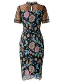 Elegant Women's Cocktail Dress with Embroidered Roses Size S