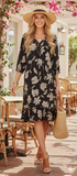 Black Floral Boho Viscose Midi Dress Size 10