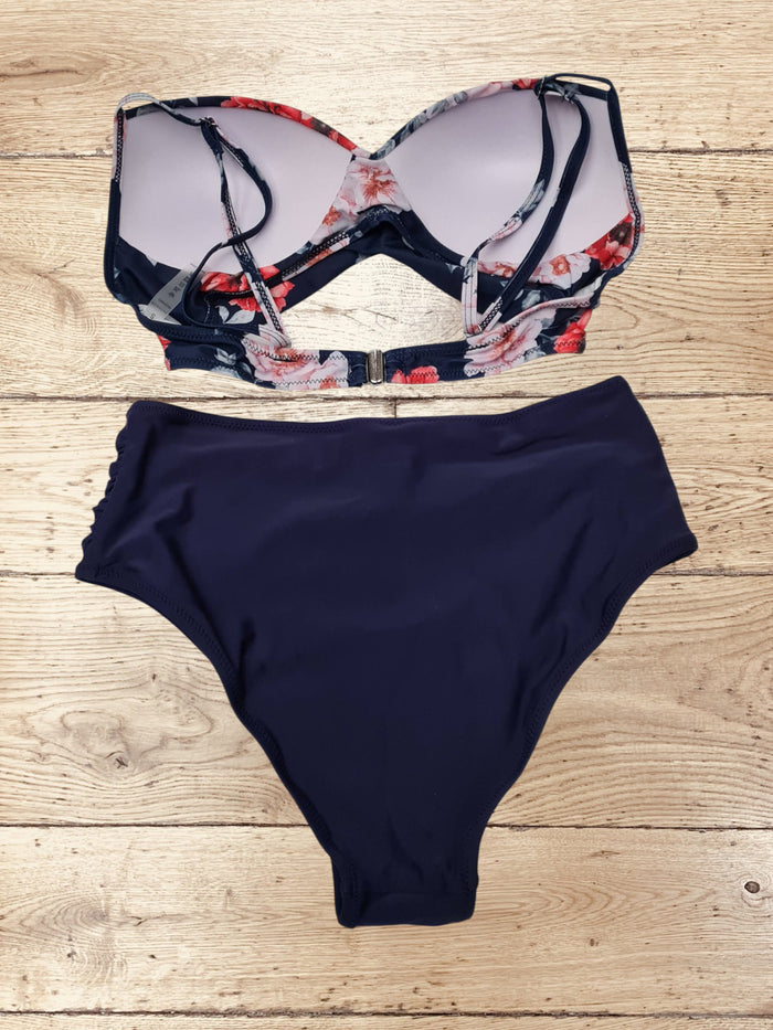 High Waisted Bikini Set Push Up Bikini Top Tummy Control Size S