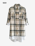 Long Plaid Overshirt Black– Beige-Green Size UK 10