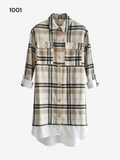 Long Plaid Overshirt Black– Beige-Green Size UK 10