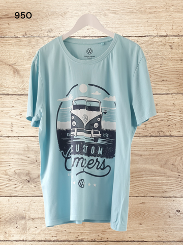 Men's VW Print Cotton Blue T-shirt Size XL