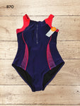 Womens Zip Front Athletic One Piece Swimsuit  Size M / UK 12