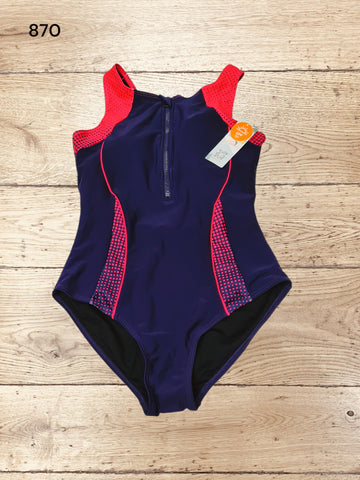 Womens Zip Front Athletic One Piece Swimsuit  Size M / UK 12