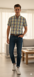 Men's Check Short Sleeve Shirts Size L