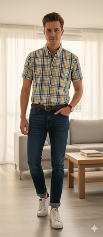 Men's Check Short Sleeve Shirts Size L