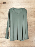 Womens Casual Plain T-Shirt V Neck Long Sleeve Top Size XL