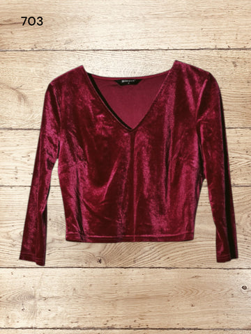 Women's Velvet Blouse V Neck 3/4 Sleeve Solid Saree Crop Top Size M