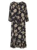 Black Floral Boho Viscose Midi Dress Size 10