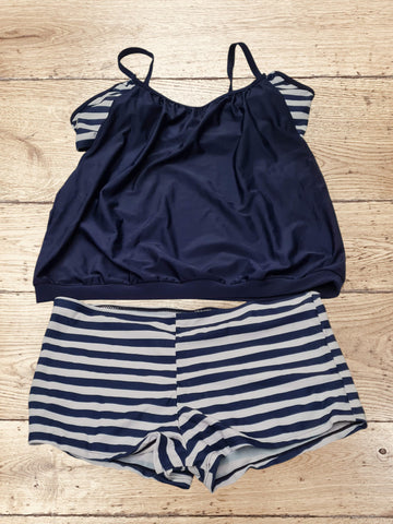 Women's Striped Two Piece Tankini Set Swimsuit Size 2XL