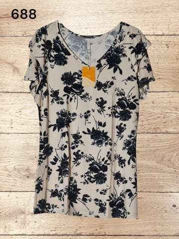 Women's Summer T-Shirt V Neck Ruffle Casual Short Sleeved Top Size L