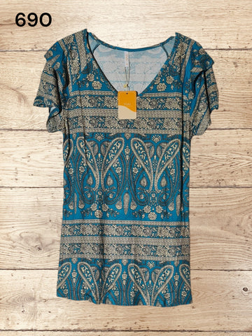 Women's Summer T-Shirt V Neck Ruffle Casual Short Sleeved Top Size M