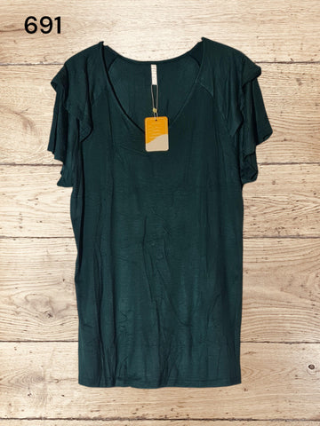 Women's Summer T-Shirt V Neck Ruffle Casual Short Sleeved Top Size XL