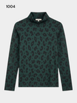Women's Turtle Neck Phené Top 'Lolita Leopard Green Size S