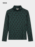 Women's Turtle Neck Phené Top 'Lolita Leopard Green Size S