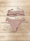 Women's Rib Knit Drawstring Side Bandeau Bikini Set High Cut  Size S