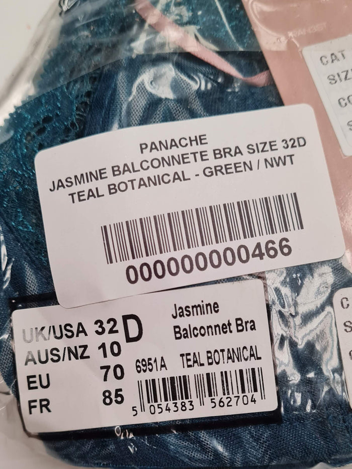 Jasmine Balconette Teal Botanical Bra Size 32D