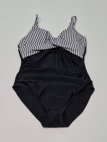 One Piece V Neck Swimsuit Ruched Front Size L
