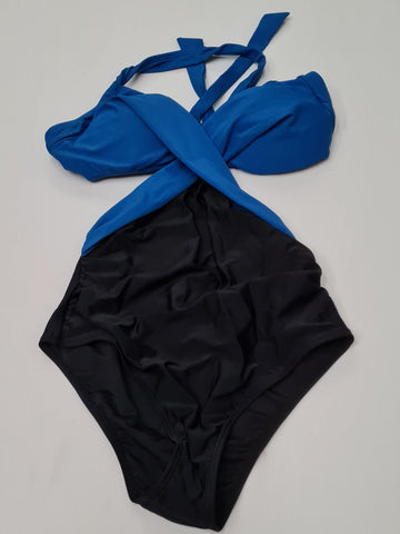 Women's One Piece Swimsuit V Neck Colorblock Size M