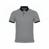 Men's Stripe Polo Short Sleeve T-Shirt White Black XL