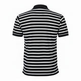 Men's Stripe Polo Short Sleeve T-Shirt White Black XL