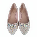Women's Beige Tweed Embellished Ballet Flats UK 6