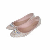 Women's Beige Tweed Embellished Ballet Flats UK 6