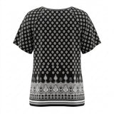 Women's Short Sleeve Border Print Top Black XL