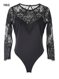 Women's Black Elegant Lace Bodysuit Size S