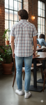 Men's Short Sleeve Check Cotton Shirts Size L