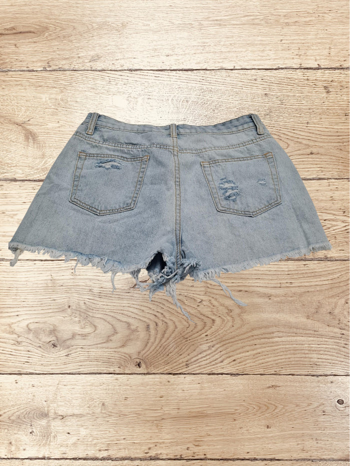 Women's Ripped Raw Hem Distressed Denim Shorts High Waist Size M