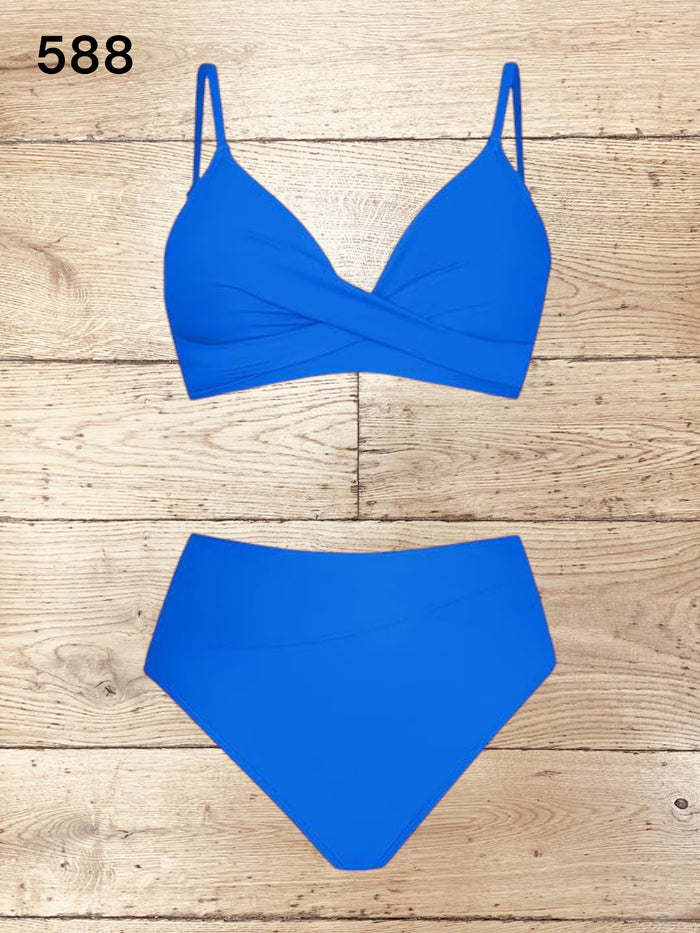 Women's Twist Front High Waisted Bikini Set V Neck Padded Size M