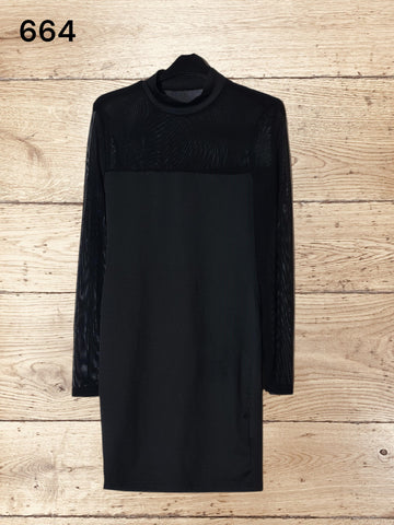 Women's Mesh Sheer Bodycon Mini Dress Long Sleeve Size M