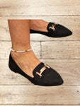 Decorated Flat Black Shoes Size L 7/8
