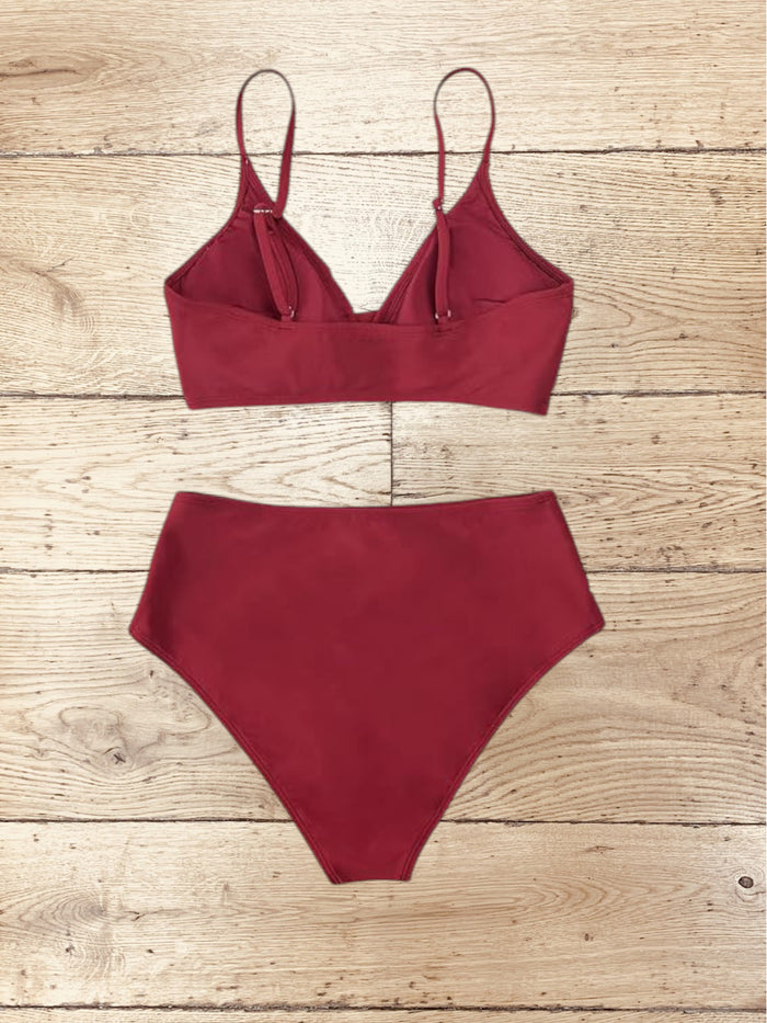 Women's Twist Front High Waisted Bikini Set V Neck Padded Size S