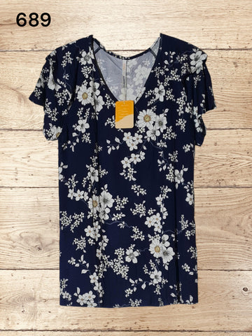 Women's Summer T-Shirt V Neck Ruffle Casual Short Sleeved Top Size L