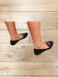 Decorated Flat Black Shoes Size L 7/8