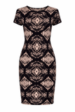 Black and Beige Paisley Bodycon Dress Size 8