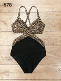 Women Leopard Print Wrap Cut Out One Piece Swimsuit Size M / UK 12 - 14