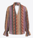 Women's Farah Floral Print Silk Blouse Chai Tea Multi UK 12
