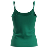 A dark green spaghetti-strap camisole tank top shown on a clean, white background.