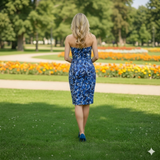 Women's Blue Floral Strapless Dress Size 14