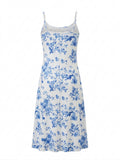 Girls' Floral A-Line Dress White Blue 13Y