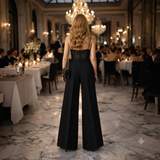 Women's Black Wide-Leg Wool Trousers UK 14